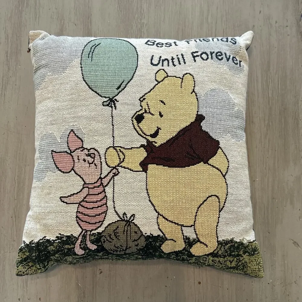Disney Winnie the Pooh Tapestry Throw Pillow Piglet Best Friends Forever 12”x12”